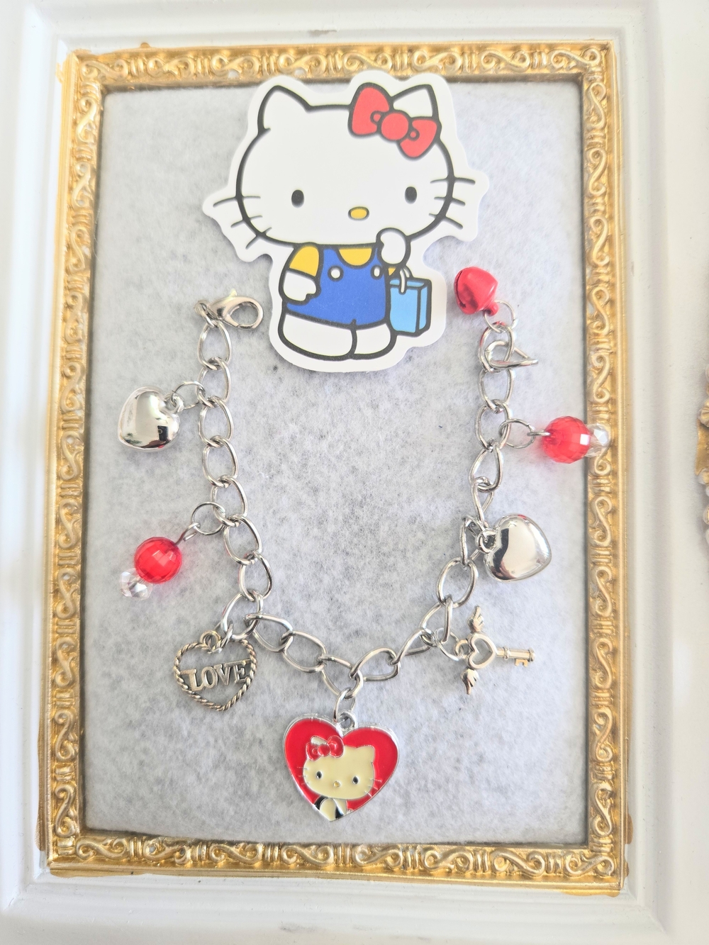 Hello Kitty Red Heart Charm Bracelet for Kids & Adults Jewelry Free Sticker